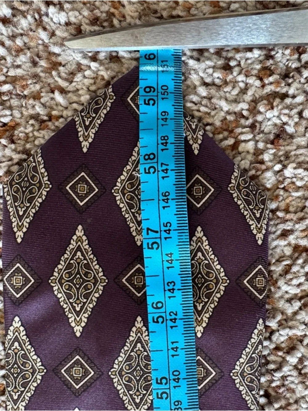 Chaps Ralph Lauren Silk Tie Purple Geometric Diamond USA 59.5 x 3.5
